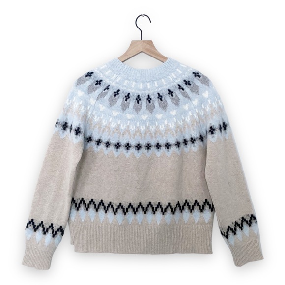 27 Miles Malibu Farida Sweater Fair Isle Cashmere Wool Oatmeal Neutral Crew Neck - Picture 6 of 11